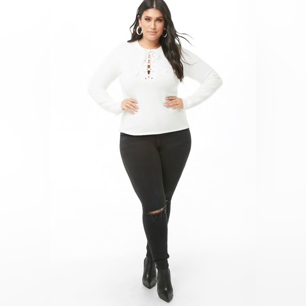Plus size grommet lace up sweater